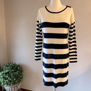 Ann Taylor Loft women’s knit sweater striped Marino wool blend l/ s dress sz L